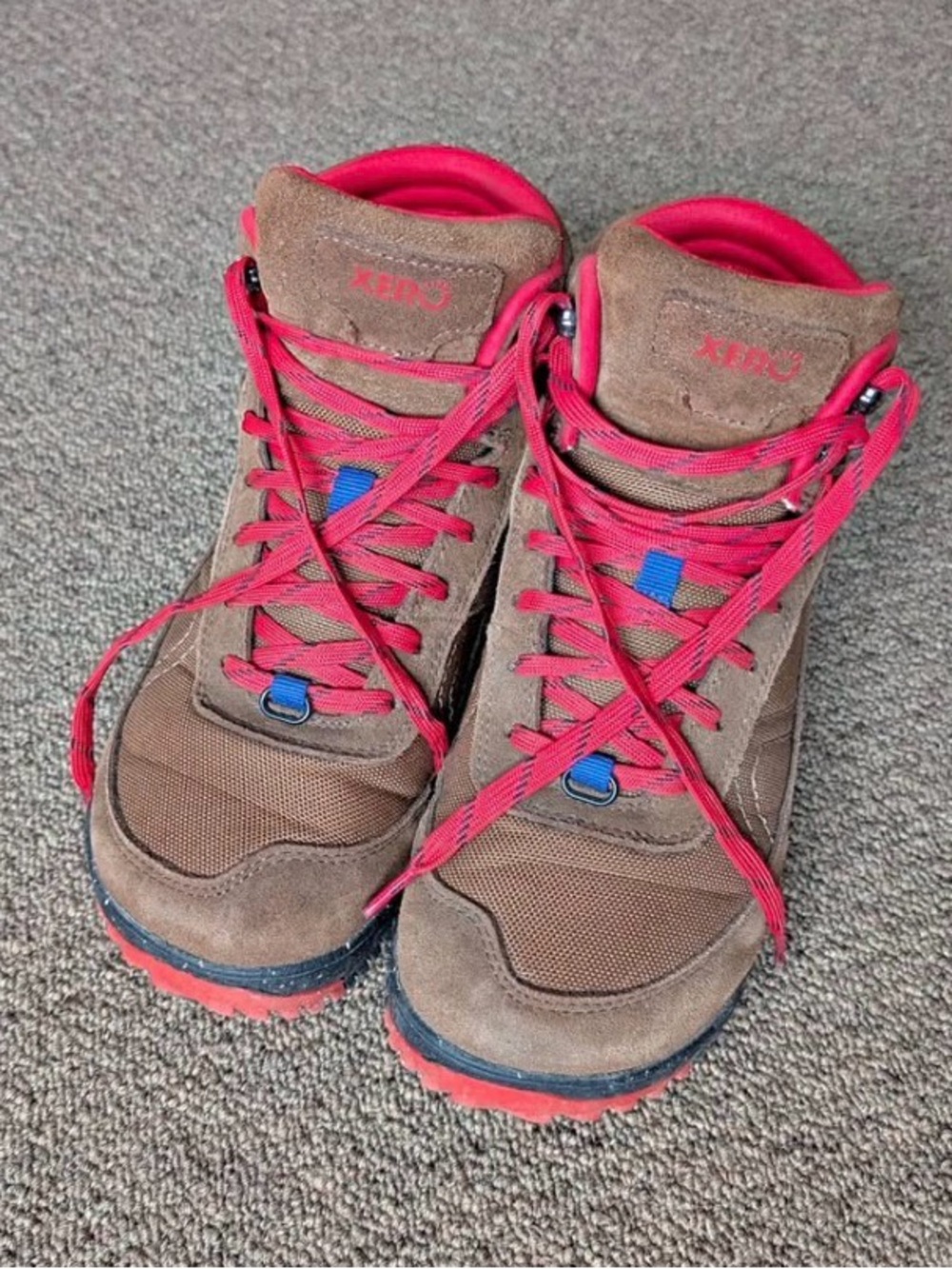 Brown Suede Lace-Up Women's Boots with Pink Details